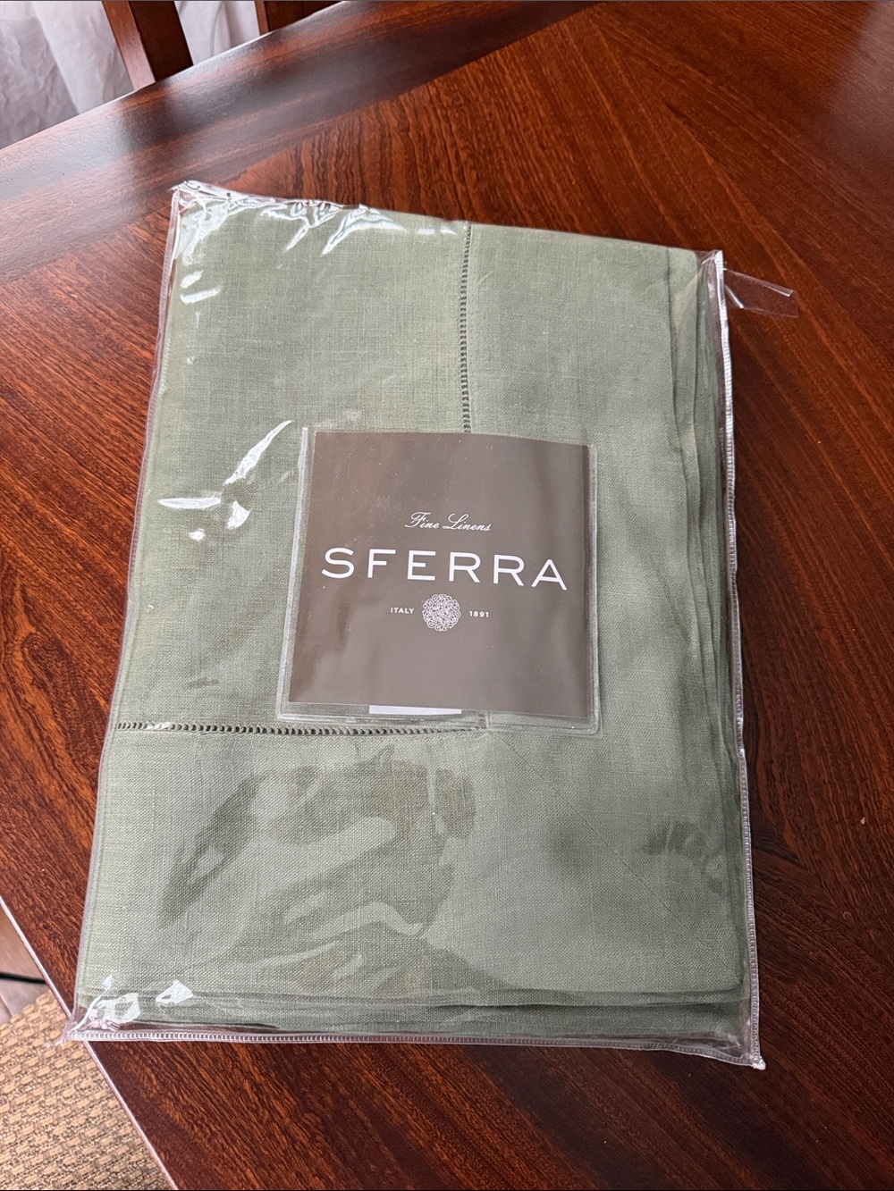SFERRA Sage Green  Festival Tablecloth 66” x 140”